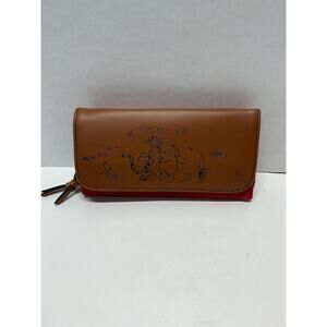 Winnie The‎ Pooh Red Cloth Clutch Wallet Red Brown Accordion Style EUC